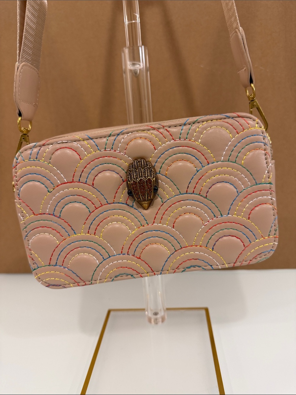 Kurt Geiger Pastel Pink Quilted Crossbody with Multicolor use good condition